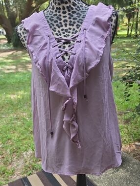 Taylor & Sage Dusty Lavender Ruffle Lace-Up V-Neck Camisole